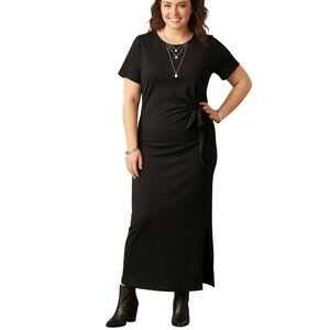Rachel Zoe NWT Black Jersey Tie Waist Midi/Maxi Dress Slit Closet Staple Size M